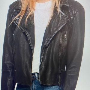 All Saints cargo black biker quilted leather jacket
